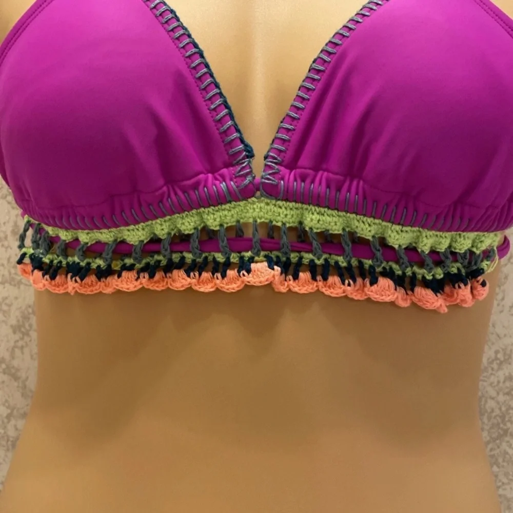 Xhilaration Fuchsia Crochet Trim Bikini Top